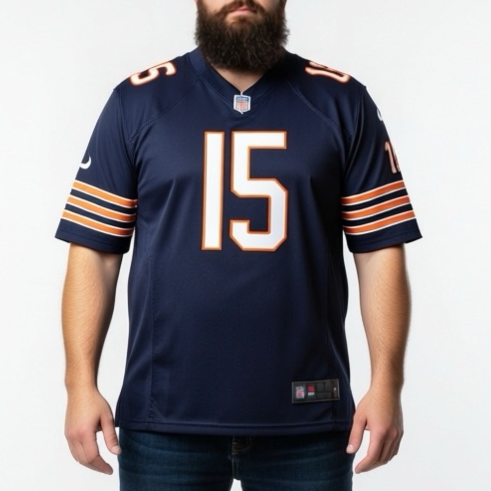 Men's NFL‎ Bears Marshall 15 Jersey Navy Blue Sports Jersey Football